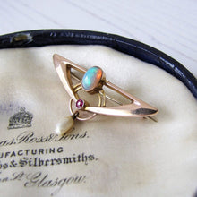 Charger l'image dans la galerie, Murrle Bennett Art Nouveau Opal, Ruby & Pearl 9ct Gold Brooch - MercyMadge
