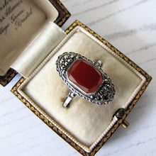 Charger l'image dans la galerie, Art Deco Carnelian Silver & Marcasite Ring - MercyMadge
