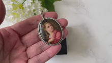 Load and play video in Gallery viewer, Antique Italian Sterling Silver Portrait Pendant &amp; Chain
