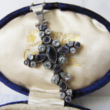 Charger l'image dans la galerie, Victorian Amethyst & Blue Topaz Silver Cross Pendant