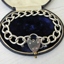 Charger l'image dans la galerie, Victorian Silver Curb Chain Bracelet, Heart Padlock Clasp - MercyMadge