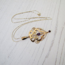 Charger l'image dans la galerie, Art Nouveau 9ct Gold and Amethyst Pendant Necklace