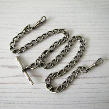 Charger l'image dans la galerie, Victorian Double Albert Silver Pocket Watch Chain With Sliding T Bar, 1864 - MercyMadge