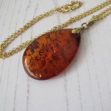 Load image into Gallery viewer, Vintage Baltic Amber Teardrop Pendant & Chain