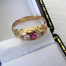 Cargar imagen en el visor de la galería, Antique Edwardian 9ct Gold, 5 Stone Diamond & Ruby Ring, Chester 1909 - MercyMadge