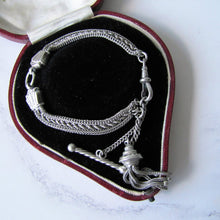 Charger l'image dans la galerie, Victorian Silver Albertina Bracelet with Shell Charms, Tassel, T-Bar & Dog Clip