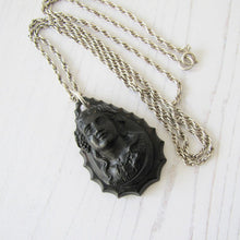 Charger l'image dans la galerie, Antique Victorian Pressed Horn Mourning Pendant Necklace