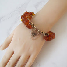 Cargar imagen en el visor de la galería, Victorian 9ct Rose Gold Amber Charm Bracelet With Heart Padlock Clasp - MercyMadge