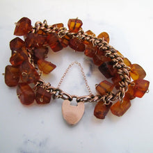 Cargar imagen en el visor de la galería, Victorian 9ct Rose Gold Amber Charm Bracelet With Heart Padlock Clasp - MercyMadge