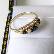 Charger l'image dans la galerie, Vintage 9ct Gold, Sapphire & White Opal Victorian Style Ring, London 1984. - MercyMadge