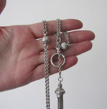 Charger l'image dans la galerie, Victorian Sterling Silver 13" Albertina Chain With Charms, Tassel, Bolt Ring & Dog Clip