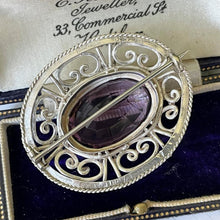 Cargar imagen en el visor de la galería, Victorian Amethyst & Silver Celtic Knot Work Brooch