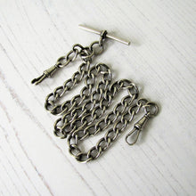 Charger l'image dans la galerie, Victorian Double Albert Silver Pocket Watch Chain With Sliding T Bar, 1864 - MercyMadge