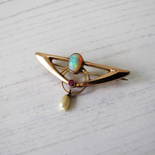 Charger l'image dans la galerie, Murrle Bennett Art Nouveau Opal, Ruby & Pearl 9ct Gold Brooch - MercyMadge
