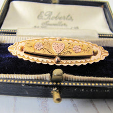 Charger l'image dans la galerie, Antique Victorian 9ct Gold Sweetheart Brooch, Engraved Heart & Forget-me-Nots