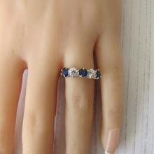 Charger l'image dans la galerie, Edwardian Revival 14ct Gold CZ Diamond & Sapphire Eternity Ring - MercyMadge