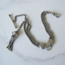 Charger l'image dans la galerie, Victorian Silver Albertina Bracelet with Shell Charms, Tassel, T-Bar & Dog Clip