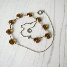 Charger l'image dans la galerie, Art Deco Citrine Necklace, Sterling Silver Czech Glass Crystal Necklace. - MercyMadge