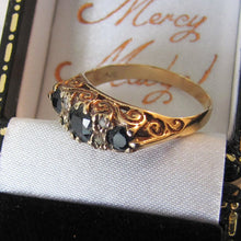Cargar imagen en el visor de la galería, Vintage 9ct Gold Edwardian Revival Sapphire & Diamond Boat Ring