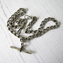 Charger l'image dans la galerie, Victorian Double Albert Silver Pocket Watch Chain With Sliding T Bar, 1864 - MercyMadge