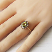 Cargar imagen en el visor de la galería, Vintage 9ct Gold Peridot & Spinel Halo Ring - MercyMadge