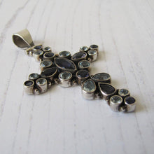 Charger l'image dans la galerie, Victorian Amethyst & Blue Topaz Silver Cross Pendant