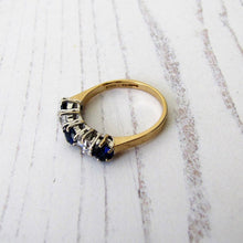 Charger l'image dans la galerie, Edwardian Revival 14ct Gold CZ Diamond & Sapphire Eternity Ring - MercyMadge