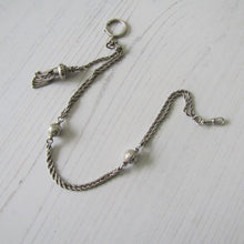 Charger l'image dans la galerie, Victorian Sterling Silver 13" Albertina Chain With Charms, Tassel, Bolt Ring & Dog Clip