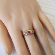Cargar imagen en el visor de la galería, Antique Edwardian 9ct Gold, 5 Stone Diamond & Ruby Ring, Chester 1909 - MercyMadge