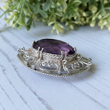 Cargar imagen en el visor de la galería, Victorian Amethyst & Silver Celtic Knot Work Brooch