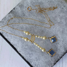 Charger l'image dans la galerie, Edwardian 9ct Gold, Pearl & Sapphire Negligee Necklace