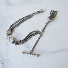 Charger l'image dans la galerie, Victorian Silver Albertina Bracelet with Shell Charms, Tassel, T-Bar & Dog Clip