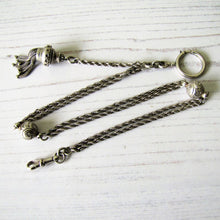 Charger l'image dans la galerie, Victorian Sterling Silver 13" Albertina Chain With Charms, Tassel, Bolt Ring & Dog Clip