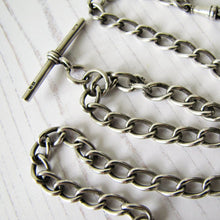 Charger l'image dans la galerie, Victorian Double Albert Silver Pocket Watch Chain With Sliding T Bar, 1864 - MercyMadge