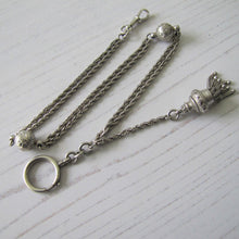 Charger l'image dans la galerie, Victorian Sterling Silver 13" Albertina Chain With Charms, Tassel, Bolt Ring & Dog Clip