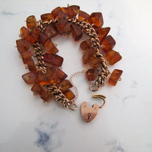 Cargar imagen en el visor de la galería, Victorian 9ct Rose Gold Amber Charm Bracelet With Heart Padlock Clasp - MercyMadge