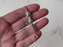 Carica e avvia il video nel visualizzatore di galleria, Antique Miniature Silver Button Hook Pendant, Optional Chain