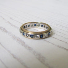 Cargar imagen en el visor de la galería, Vintage 9ct Gold, Sapphire & CZ Diamond Eternity Ring