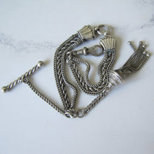 Charger l'image dans la galerie, Victorian Silver Albertina Bracelet with Shell Charms, Tassel, T-Bar & Dog Clip