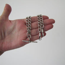 Charger l'image dans la galerie, Victorian Double Albert Silver Pocket Watch Chain With Sliding T Bar, 1864 - MercyMadge