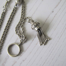 Charger l'image dans la galerie, Victorian Sterling Silver 13" Albertina Chain With Charms, Tassel, Bolt Ring & Dog Clip
