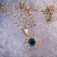 Cargar imagen en el visor de la galería, Vintage 14ct Gold Evil Eye Pendant & Chain