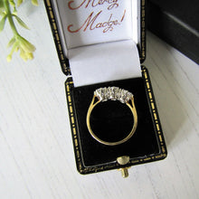 Charger l'image dans la galerie, Vintage 9ct Gold & White Zircon 3 Stone Trilogy Ring, Edwardian Revival