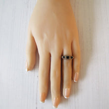 Cargar imagen en el visor de la galería, Vintage 9ct Gold Edwardian Revival Sapphire & Diamond Boat Ring