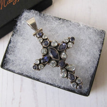 Charger l'image dans la galerie, Victorian Amethyst & Blue Topaz Silver Cross Pendant