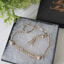 Charger l'image dans la galerie, Antique Silver Albertina Bracelet with Tassel Charm, T-Bar & Dog Clip - MercyMadge