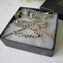 Charger l'image dans la galerie, Antique Silver Albertina with Charms, Fob, T-Bar & Dog Clip - MercyMadge