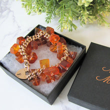 Cargar imagen en el visor de la galería, Victorian 9ct Rose Gold Amber Charm Bracelet With Heart Padlock Clasp - MercyMadge