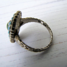 Cargar imagen en el visor de la galería, Antique Austro Hungarian Turquoise & Pearl Ring - MercyMadge