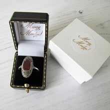 Charger l'image dans la galerie, Art Deco Carnelian Silver & Marcasite Ring - MercyMadge